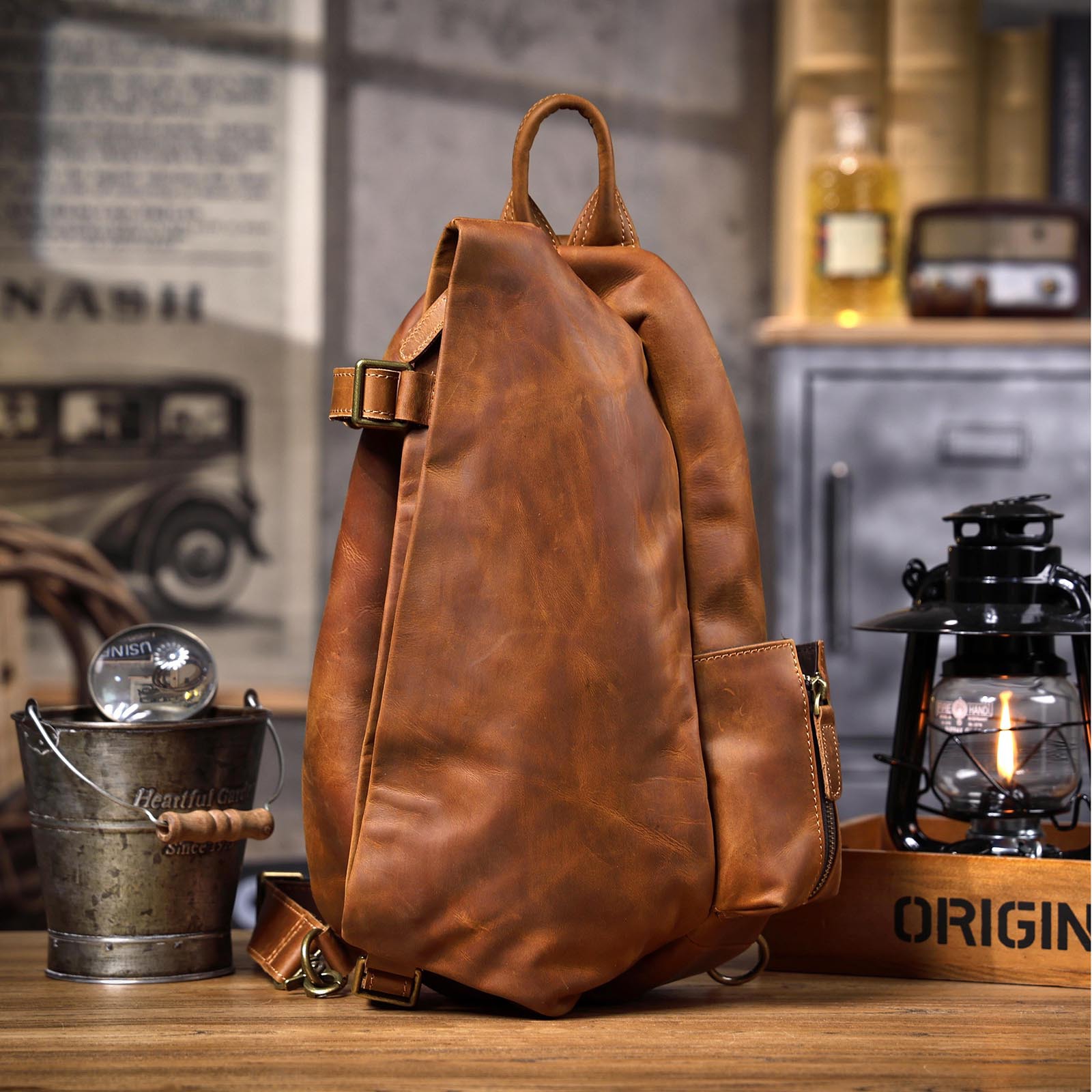 Travel Organizer Men - Tas selempang kulit sapi asli vintage